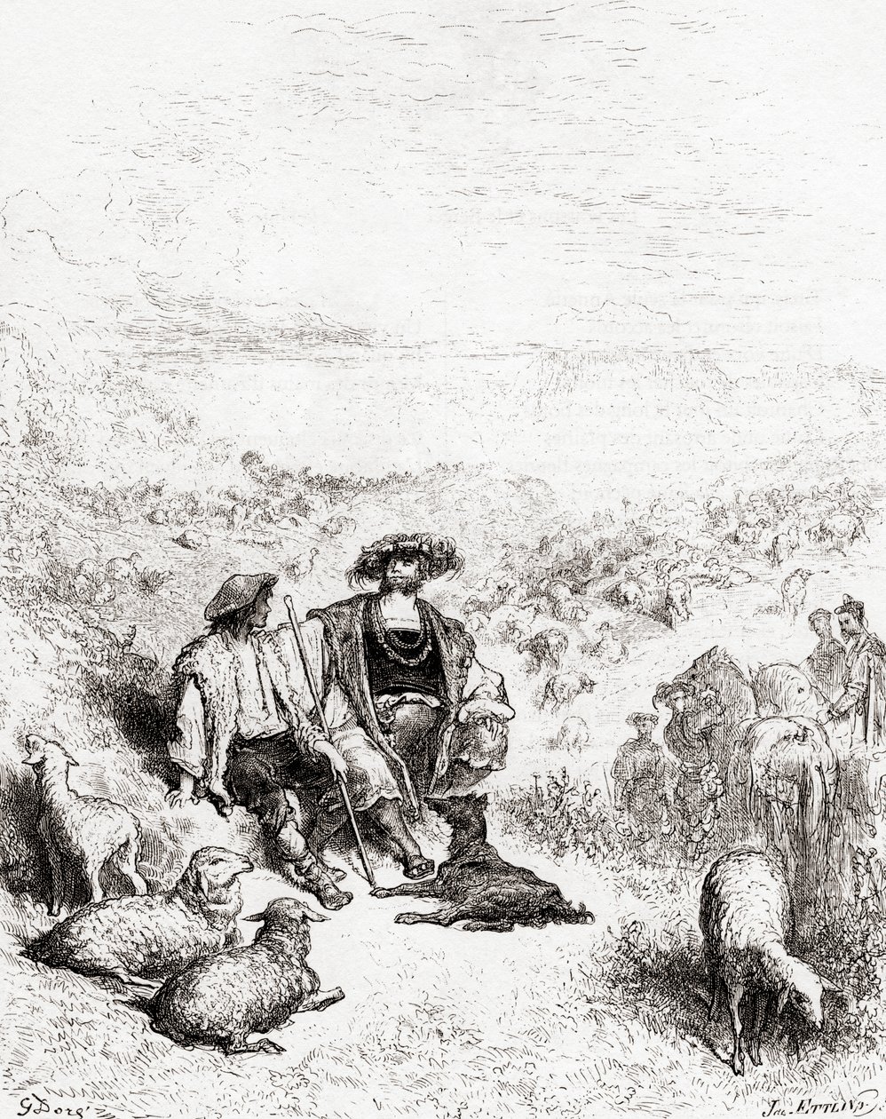 A Pásztor és a király, a Fables de La Fontaine 19. század végi kiadásából (fametszet) alkotó: Gustave Dore