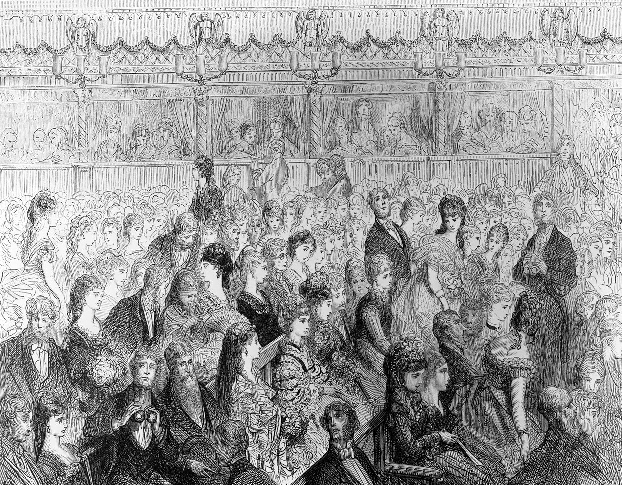 The Stalls, Covent Garden Opera, a „London, egy zarándoklat”-ból, írta: William Blanchard Jerrold (1826-84), metszett: Paul Jonnard-Pacel (megh. 1902) alkotó: Gustave Dore