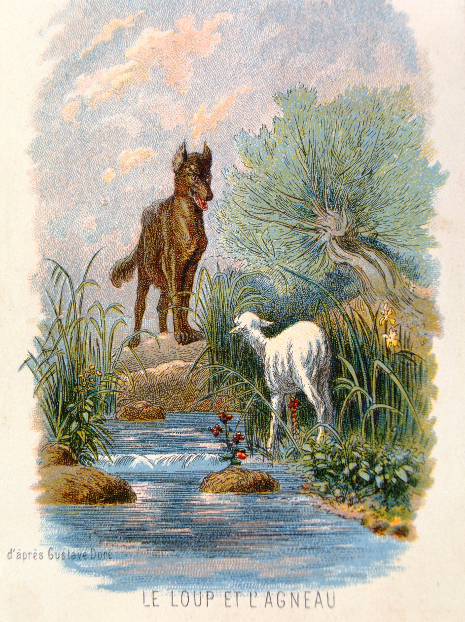 „A farkas és a bárány”, illusztráció La Fontaine „Fables” című művéből. 1868 alkotó: Gustave Dore