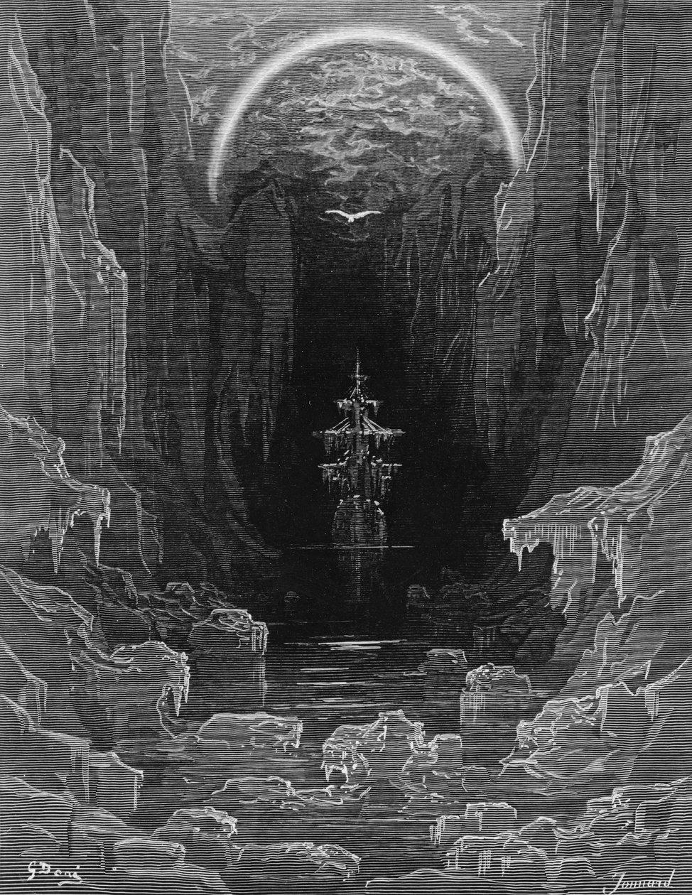 Az albatrosz megjelenése, hogy kivezesse a borongós hajót az Antarktisz befagyott tengereiből, jelenet S.T. „Az ősi tengerész haja” című művéből. Coleridge, szerző: S.T. Coleridge, kiadó: Harper und alkotó: Gustave Dore