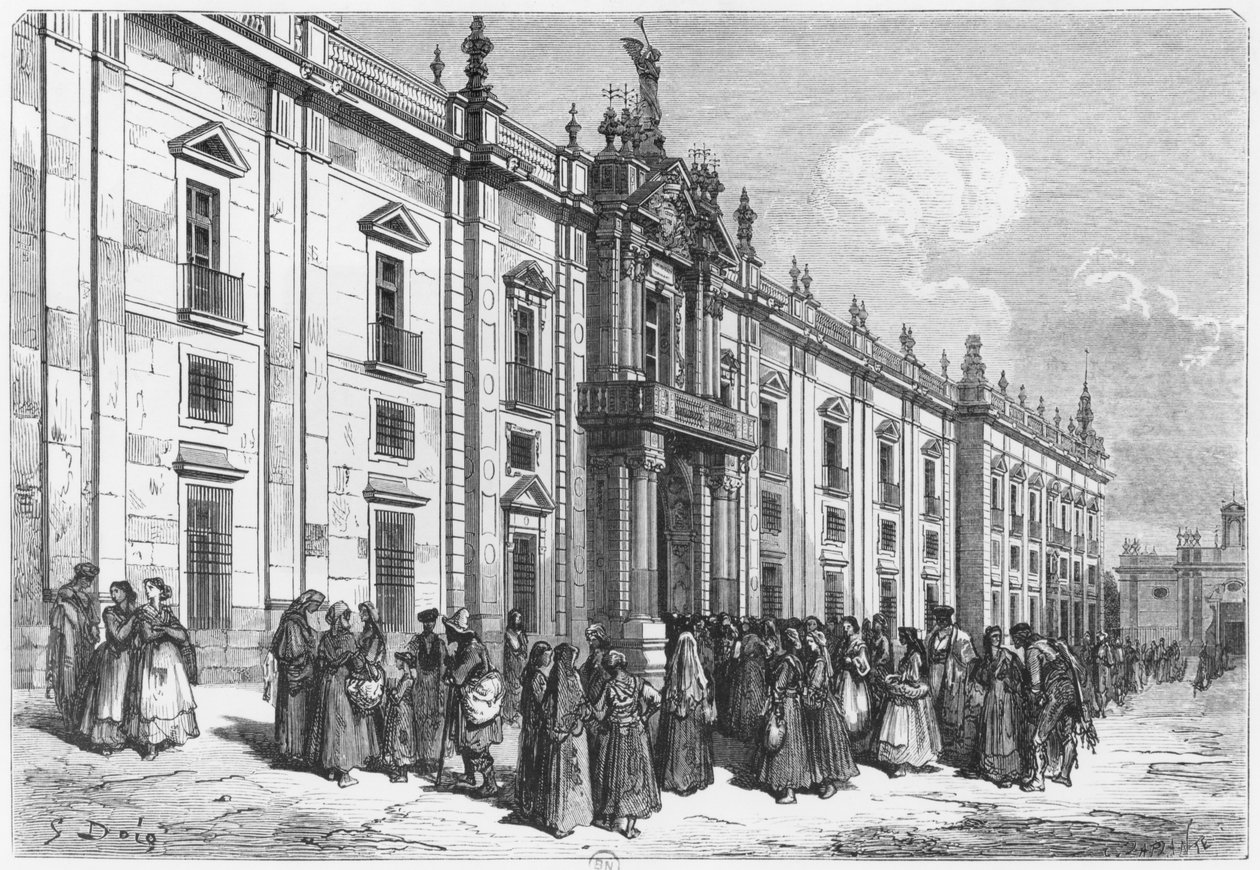 A sevillai dohánygyár, metszett: Charles Laplante (†1903) alkotó: Gustave Dore