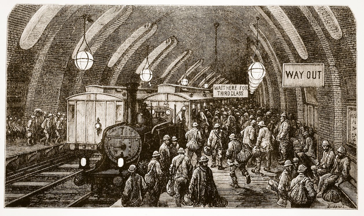 A munkásvonat „London, egy zarándoklat”-ból, William Blanchard Jerrold (1826-94) írója és Quesnel metszete, pub. 1872 alkotó: Gustave Dore