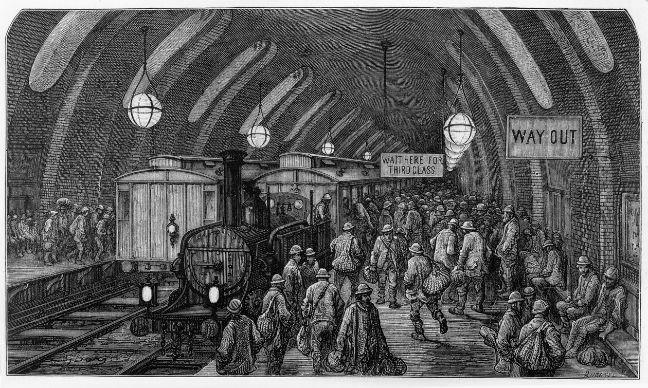 A munkásvonat „London, egy zarándoklat”-ból, William Blanchard Jerrold (1826-94) írója, Quesnel metszet, pub. 1872 alkotó: Gustave Dore