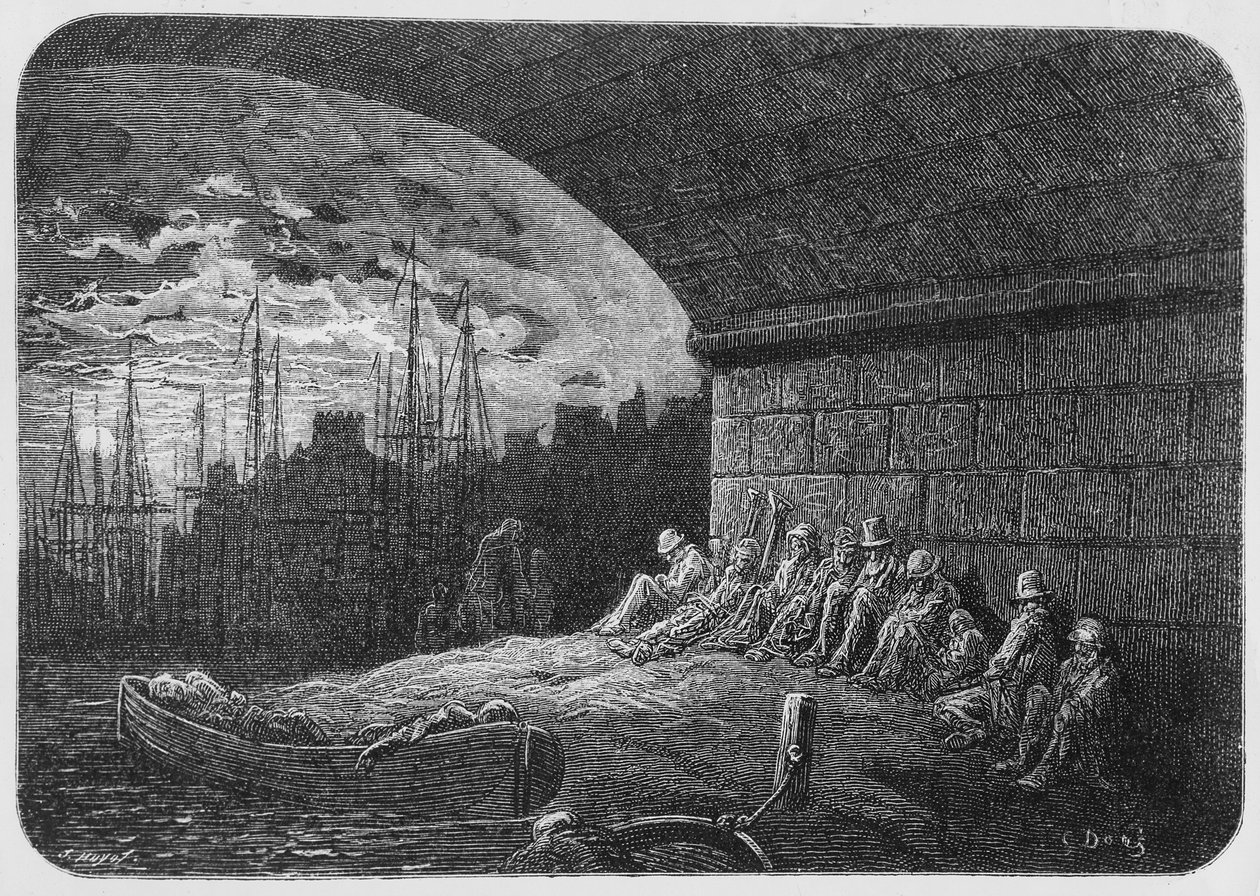 A boltívek alatt, illusztráció a „London, egy zarándoklat”-ból, 1872 alkotó: Gustave Dore