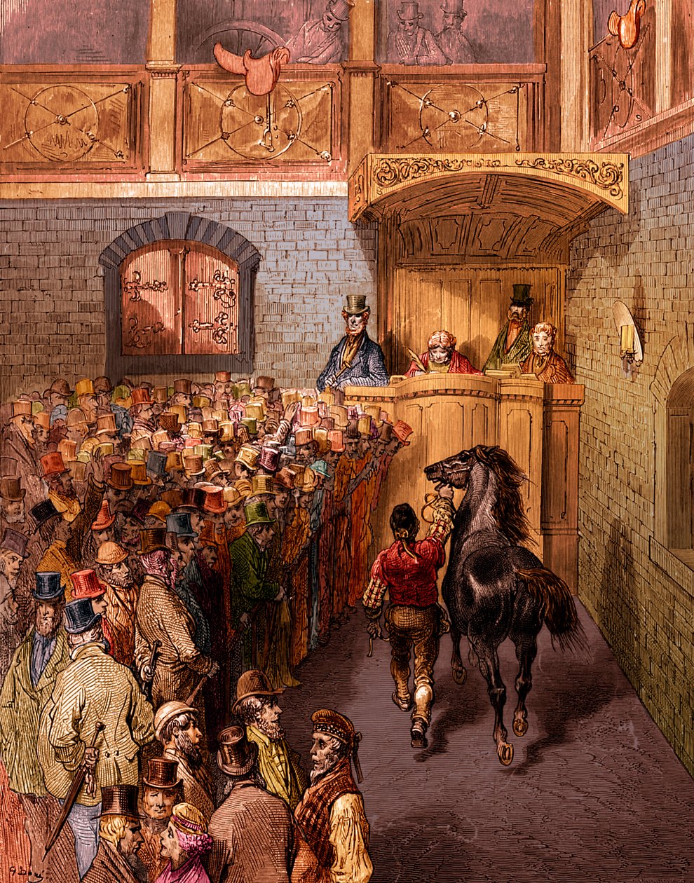 Viktoriánus lóárverés, Gustave Doré Tattersalls metszete alkotó: Gustave Dore