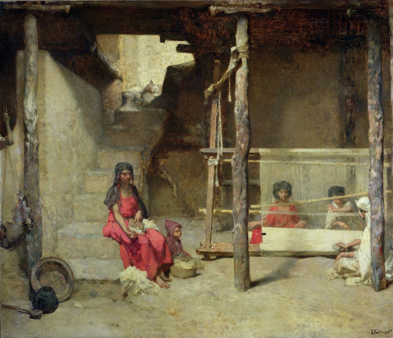 Takácsok Bou-Saadban alkotó: Gustave Guillaumet