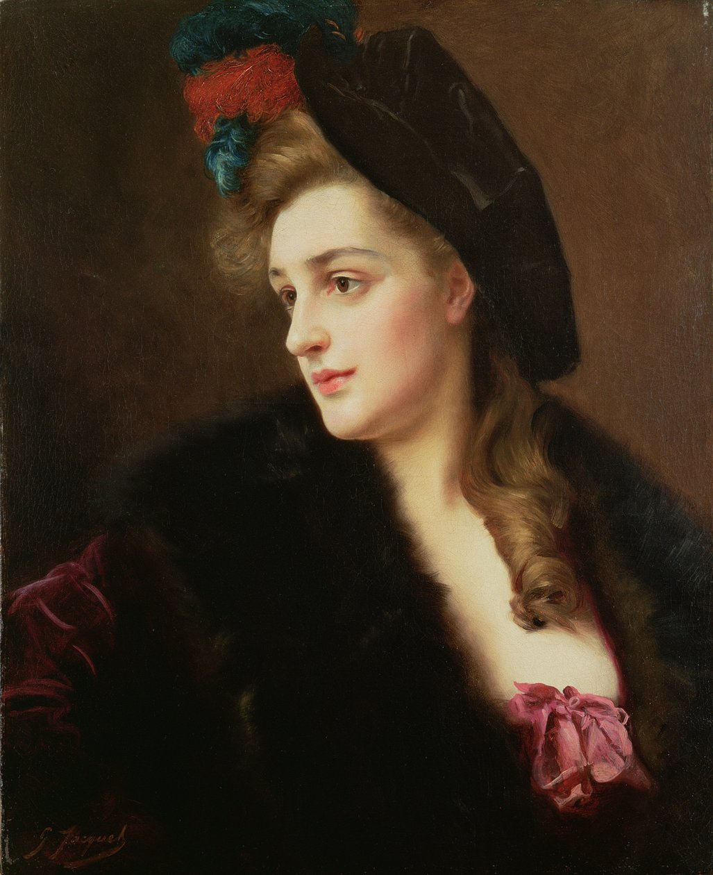Egy kalapos nő portréja alkotó: Gustave Jacquet