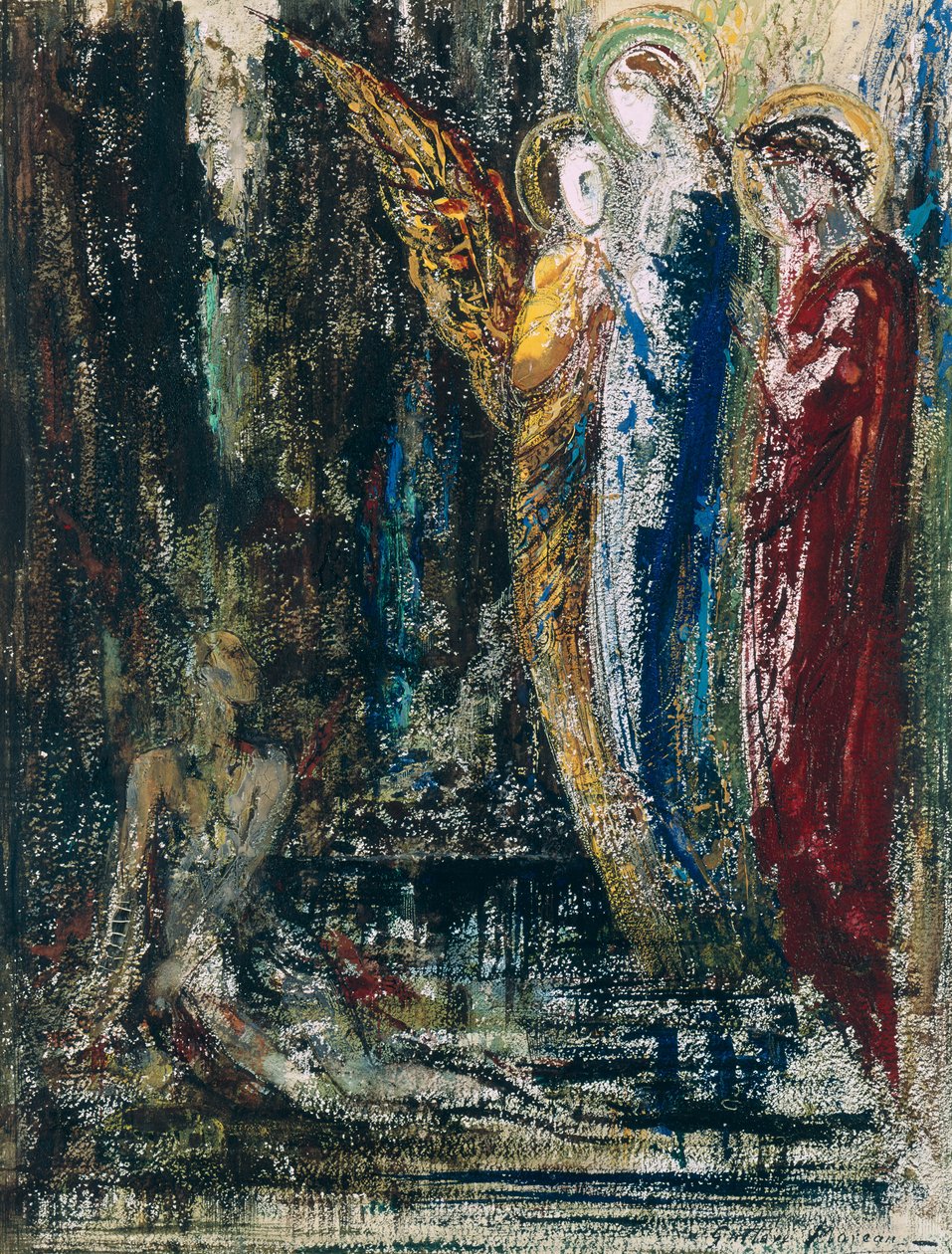 Jób és az angyalok, 1890 körül alkotó: Gustave Moreau