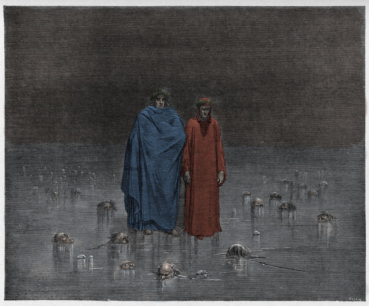 Inferno, 32. ének: Az árulók megfagytak Cocytus (Cocyte) jegében, illusztráció Dante Alighieri Isteni színjátékából, 1885 alkotó: Gustave after Dore