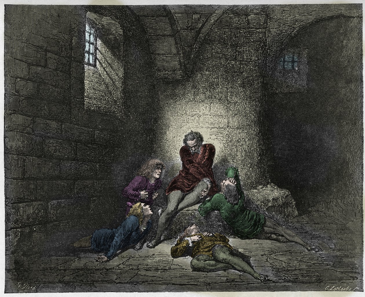 Inferno, 33. ének: Ugolino (Ugolin della Gherardesca) és fiai éheznek és éheznek, illusztráció Dante Alighieri Isteni színjátékából, 1885 (digitálisan színes metszet) alkotó: Gustave after Dore