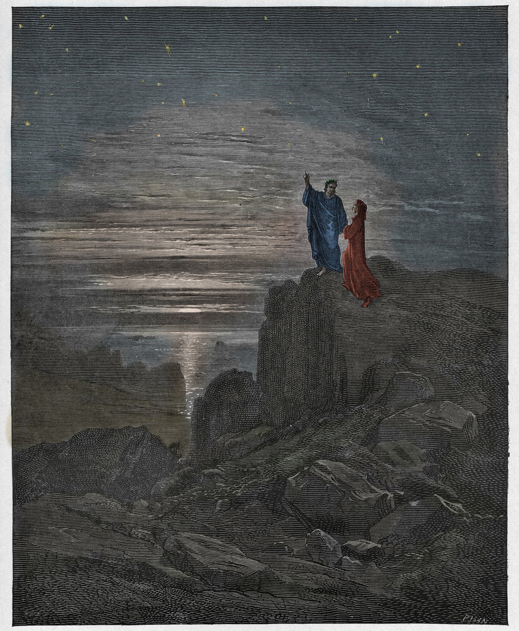 Inferno, 34. ének : A költők kijönnek a pokolból, illusztráció Dante Alighieri Isteni komédiájából, 1885 (digitálisan színezett metszet). alkotó: Gustave after Dore