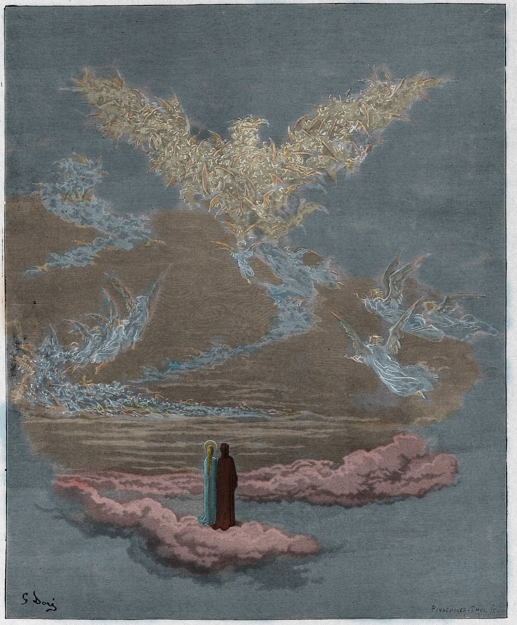 Paradiso, 19. ének: Az áldott lelkek sast formálnak az égen, illusztráció Dante Alighieri Isteni színjátékából, 1885 (digitálisan színes metszet) alkotó: Gustave after Dore