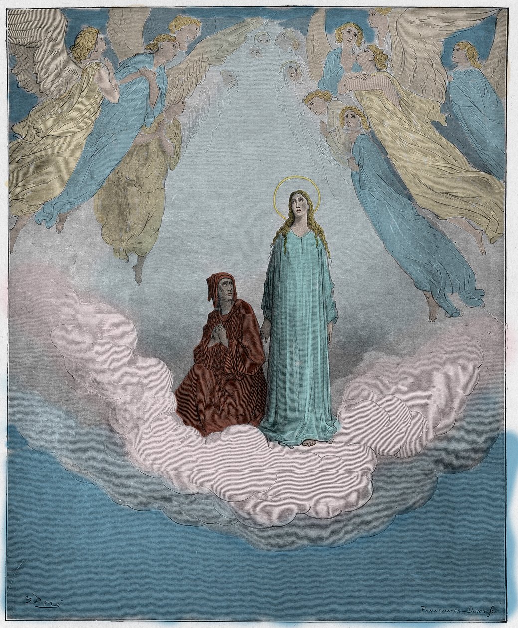 Paradiso, 21. ének: Boldog Beatrice a hetedik körben, illusztráció Dante Alighieri Isteni színjátékából, 1885 (digitálisan színes metszet) alkotó: Gustave after Dore
