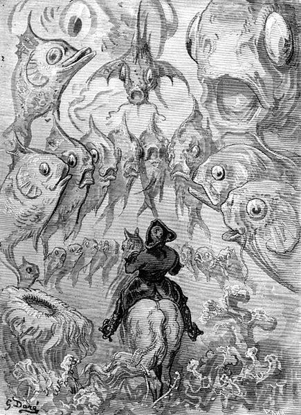 Tengeralattjáró világ, Rudolph Erich Raspe „Münchausen báró kalandjai” című művéből, Stephane Pannemaker (1847-1930) metszet, 1868 körül (metszet) alkotó: Gustave (after) Dore