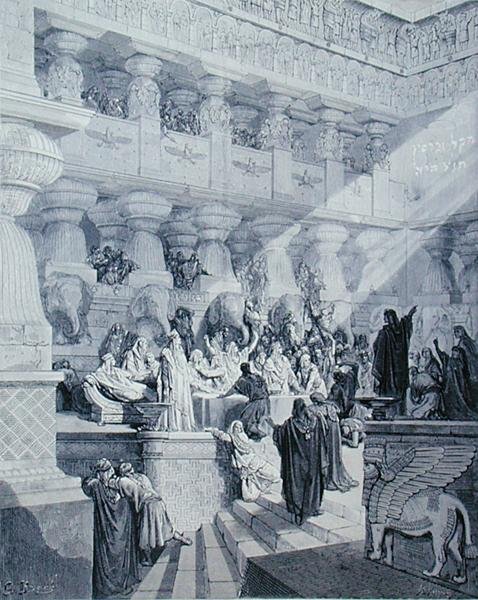Daniel tolmácsolja az írást a falon, metszett A. Ligny, 1868 körül (metszet) alkotó: Gustave (after) Dore