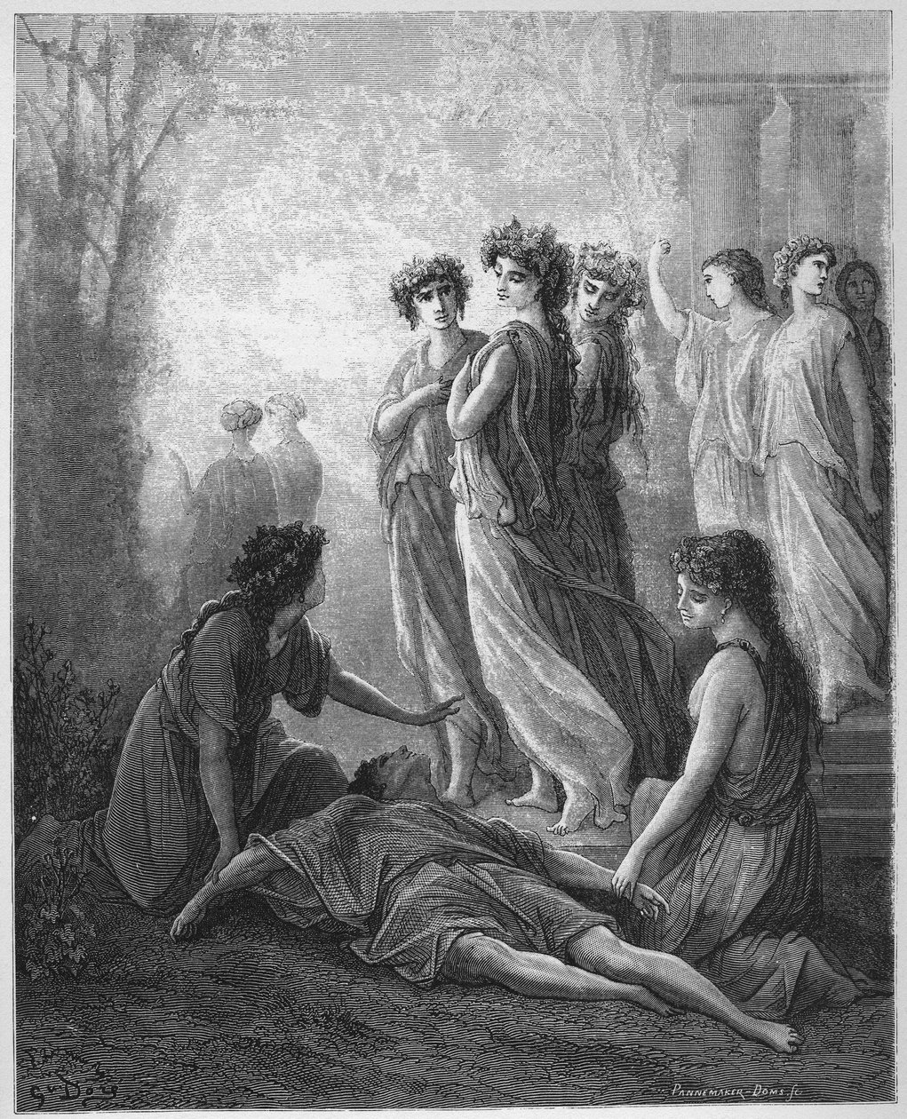 Daphnis et Alcimadure - Daphnis és Alcimaduro - Jean de La Fontaine (Lafontaine) "Fables"-jából (1621-95) - metszet Gustave Dore (1832-83) nyomán - Magángyűjtemény alkotó: Gustave (after) Dore