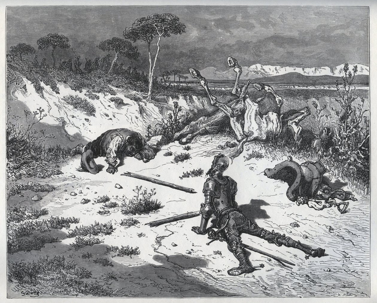 Don Quijote moralizálása a hálátlanságról – Miguel Cervantes (1547-1616) „Don Quijote de la Mancha” című művéből (Don Quijote) – Fametszet Gustave Dore rajza alapján alkotó: Gustave (after) Dore