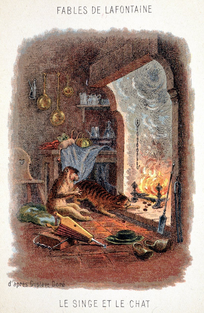 Fables de La Fontaine: A majom és a macska, Gustave Doré nyomán. alkotó: Gustave (after) Dore