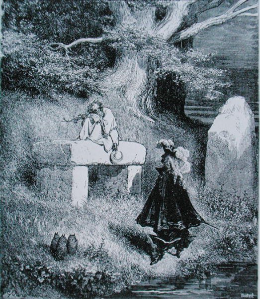 Charles Perrault (1628-1703) "Csizmás kandúr" illusztrációja 1883 (metszet) alkotó: Gustave (after) Dore
