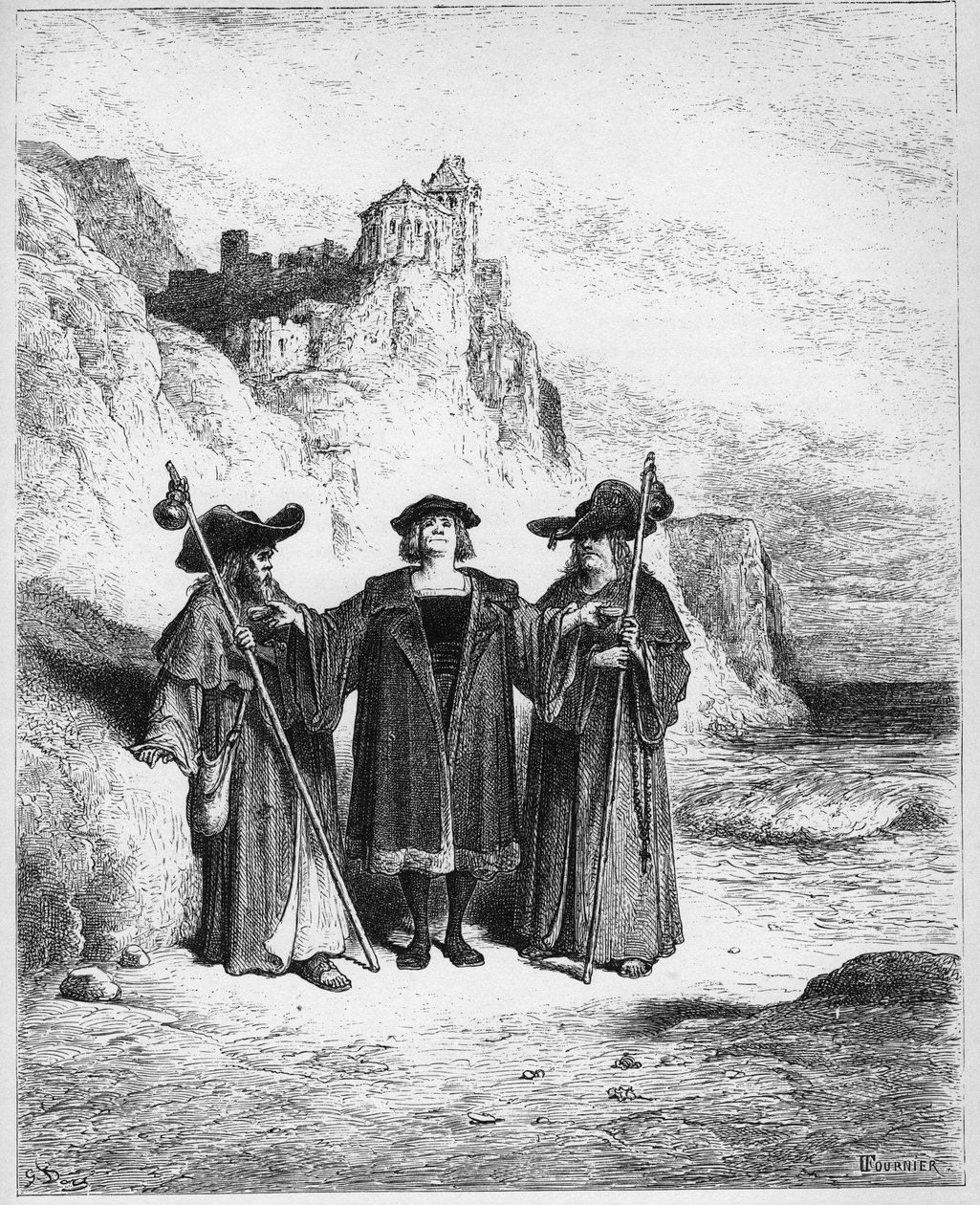 Az osztriga és a peres felek - Az osztriga és a peres felek - Jean de La Fontaine (Lafontaine) meséiből (1621-95) - metszet Gustave Dore (1832-83) után - Magángyűjtemény alkotó: Gustave (after) Dore