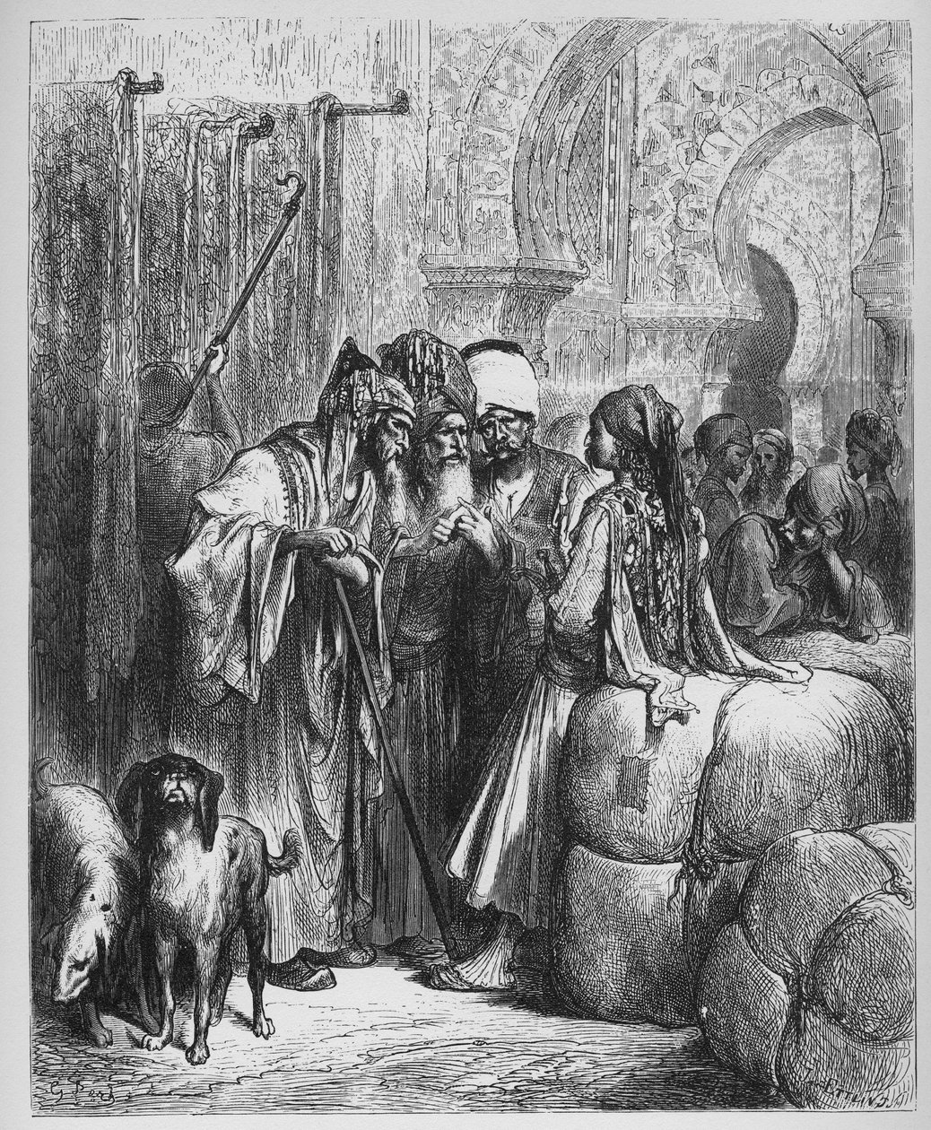 A Bassa (pasa) és a kereskedő - Jean de La Fontaine (Lafontaine) (1621-95) meséiből - Gustave Dore (1832-83) metszet - Magángyűjtemény alkotó: Gustave (after) Dore