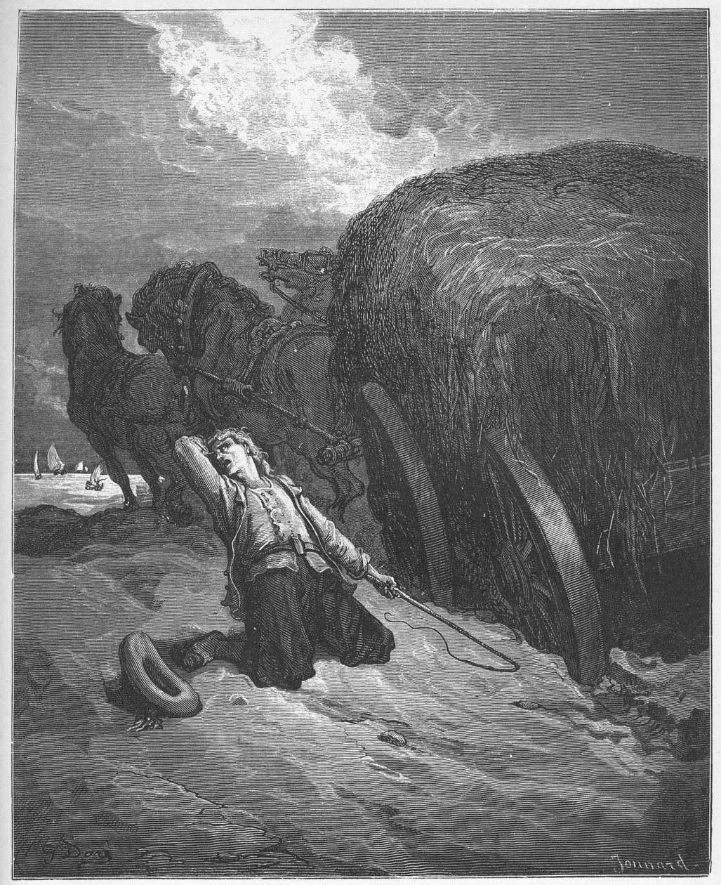 Le chartier - The Wagoner Mired - Jean de La Fontaine (Lafontaine) (1621-95) meséiből - Gustave Dore (1832-83) utáni metszet - Magángyűjtemény alkotó: Gustave (after) Dore