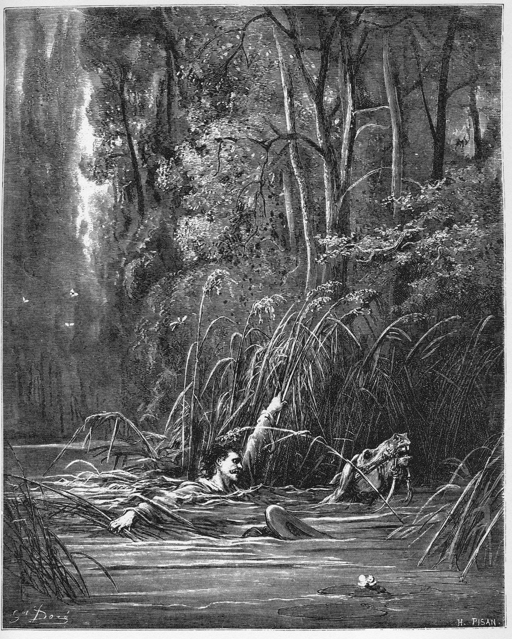 A patak és a folyó - A patak és a folyó - Jean de La Fontaine (Lafontaine) (1621-95) meséiből - Gustave Dore (1832-83) metszet - Magángyűjtemény alkotó: Gustave (after) Dore