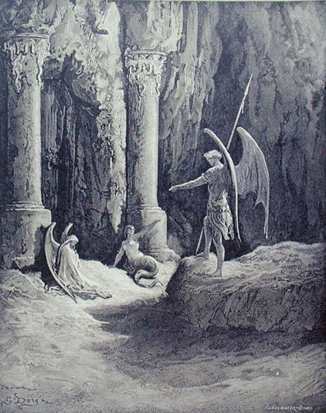 Sátán a pokol kapujában, az „Elveszett paradicsom” II. könyvéből, Stephane Pannemaker (1847-1930) metszetében, 1868 körül (metszet) alkotó: Gustave (after) Dore