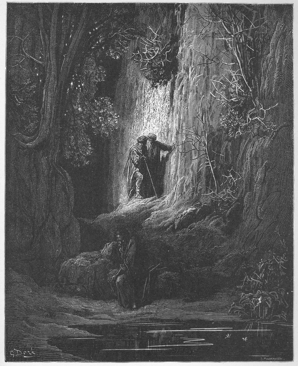 A bíróbíró, az ispotályos és a pasziánsz – Jean de La Fontaine (Lafontaine) „Fables”-jából (1621-95) – metszet Gustave Dore (1832-83) nyomán – Magángyűjtemény alkotó: Gustave (after) Dore