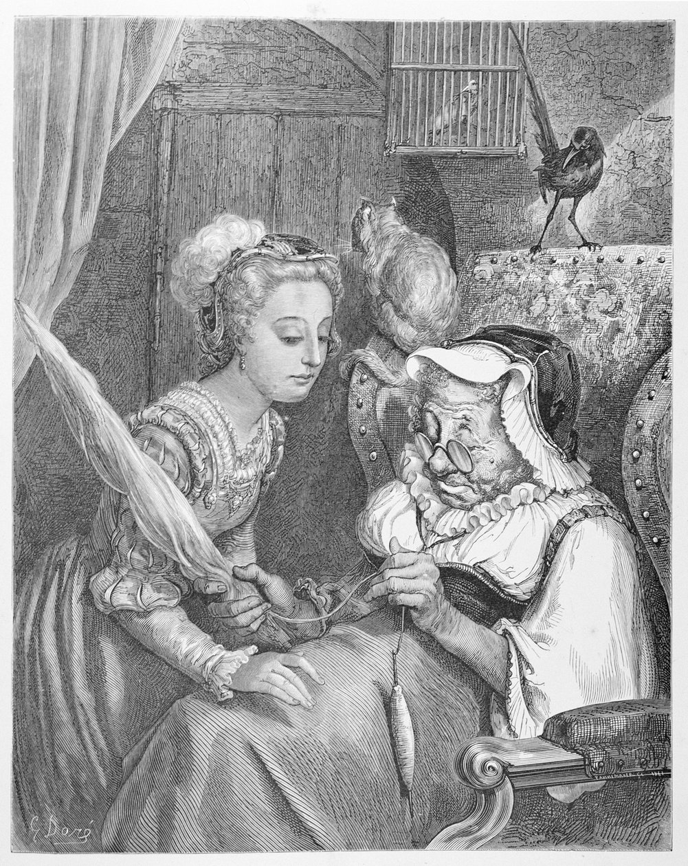 The Princess and Fairy Spite, metszett Stephane Pannemaker (1847-1930) 1861 (metszet) alkotó: Gustave (after) Dore