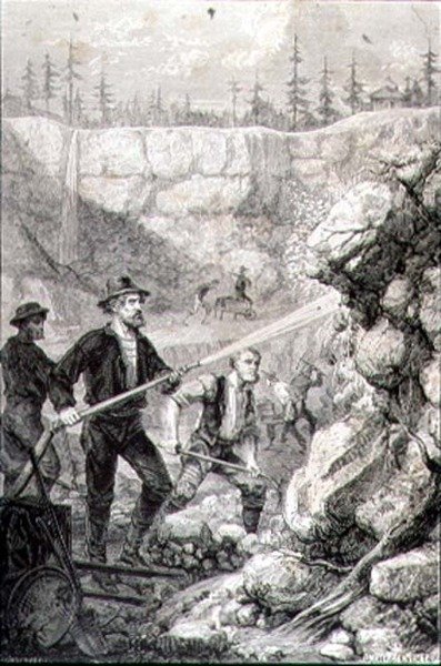 Aranykutatás Kaliforniában az 1860-as években, metszett: Felix Jean Gauchard (1825-72) (metszet) alkotó: Gustave Adolphe (after) Chassevent Bacques