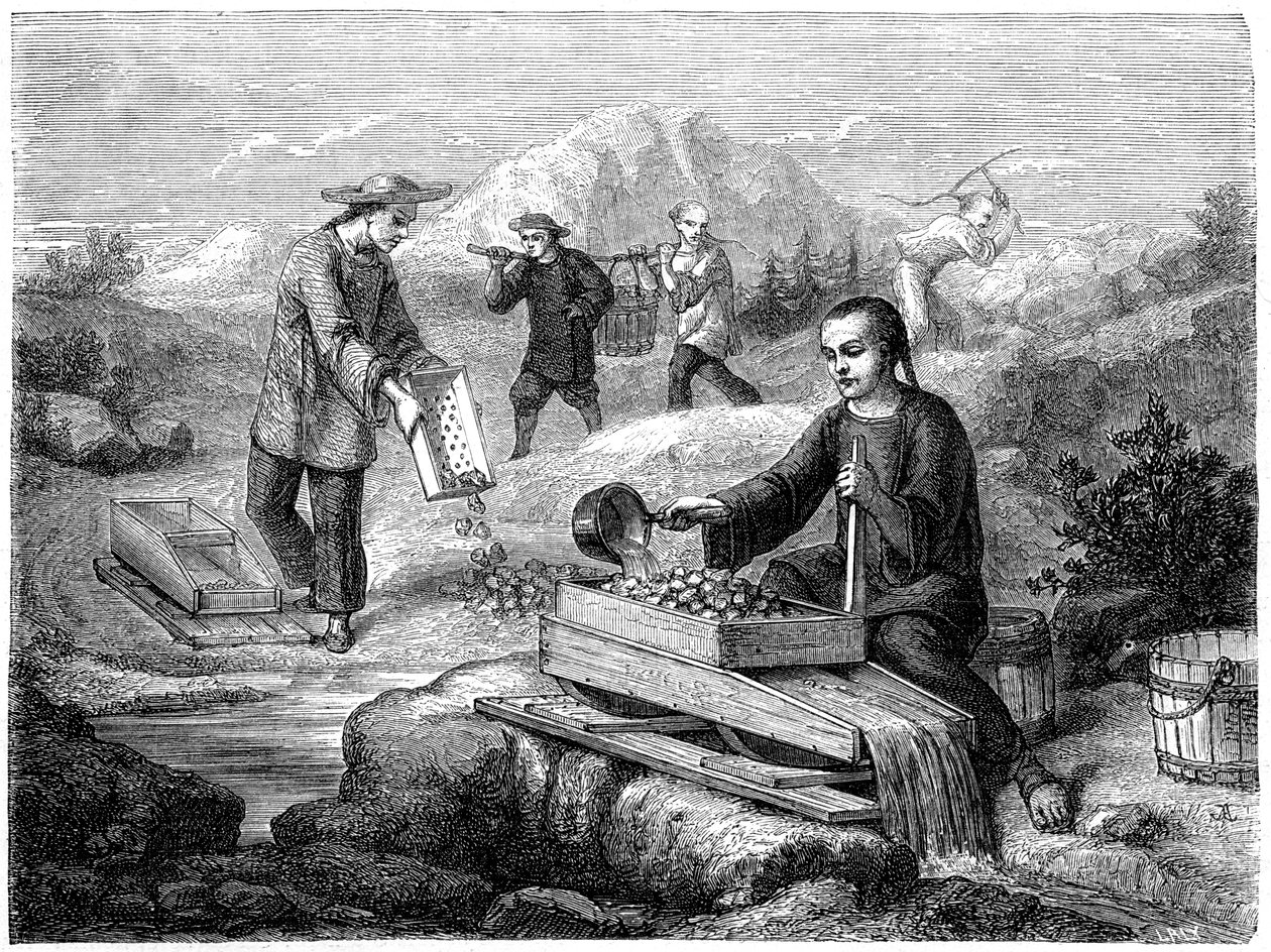 Kínai bányászok, Kalifornia, 19. század. alkotó: Gustave Adolphe Chassevent Bacques