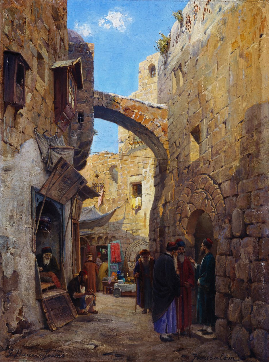 Utcai jelenet Jeruzsálemben alkotó: Gustave Bauernfeind