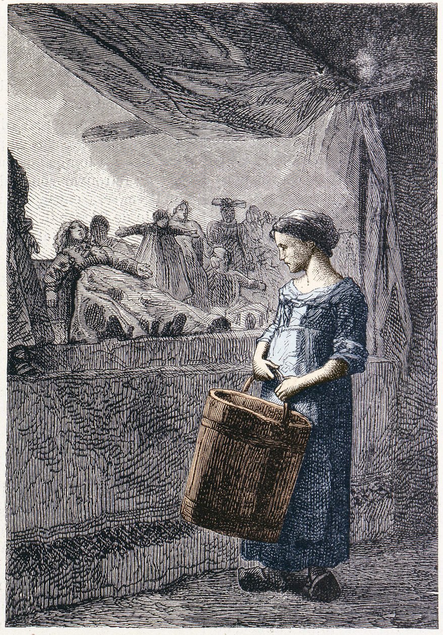 Cosette a játékbolt előtt - Victor Hugo „Les Miserables” című művében, ill. írta: Brion, szerk. Hetzel és Lacroix alkotó: Gustave Brion