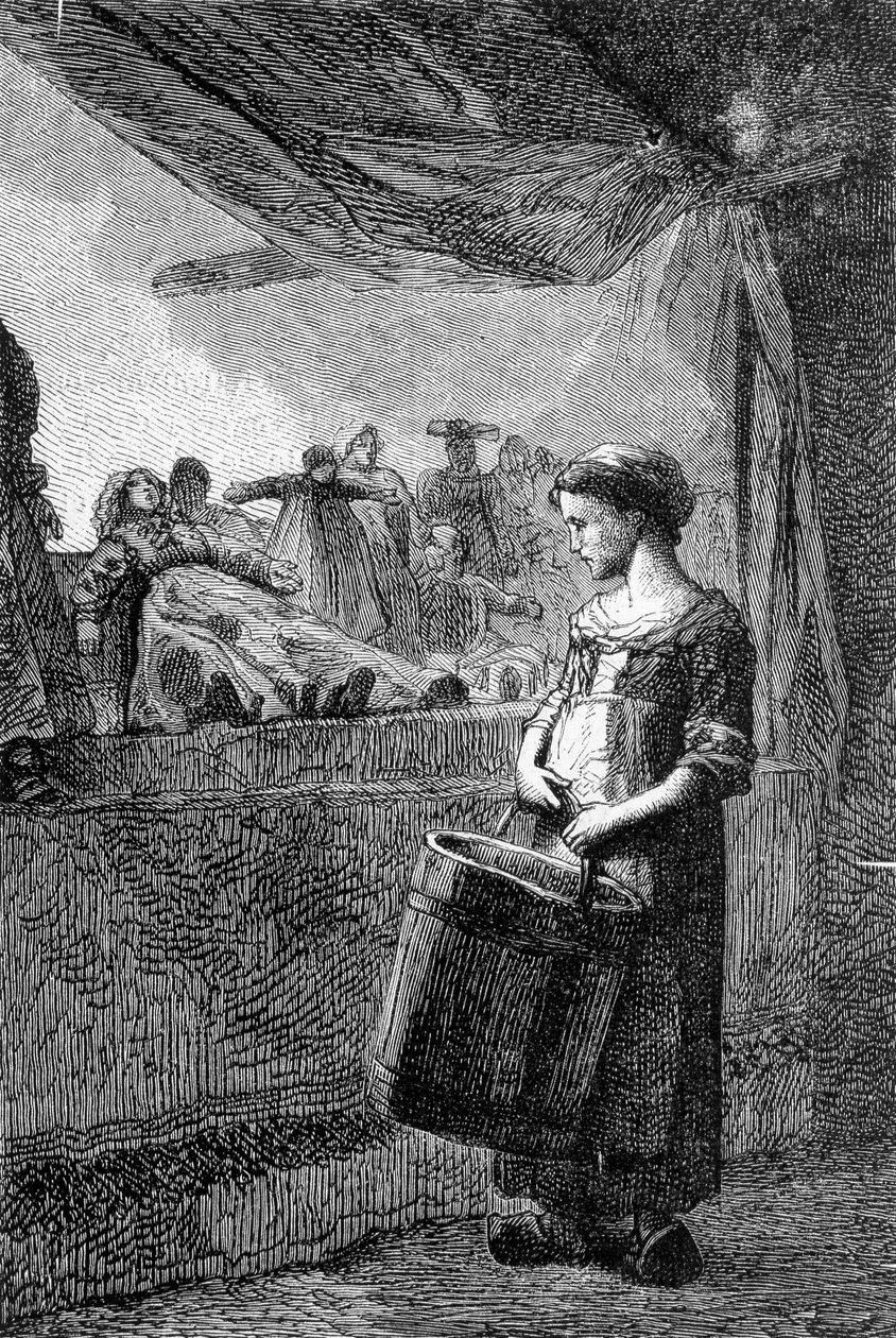 Cosette a játékbolt előtt - Victor Hugo „Les Miserables” című művében, ill. írta: Brion, szerk. Hetzel és Lacroix alkotó: Gustave Brion