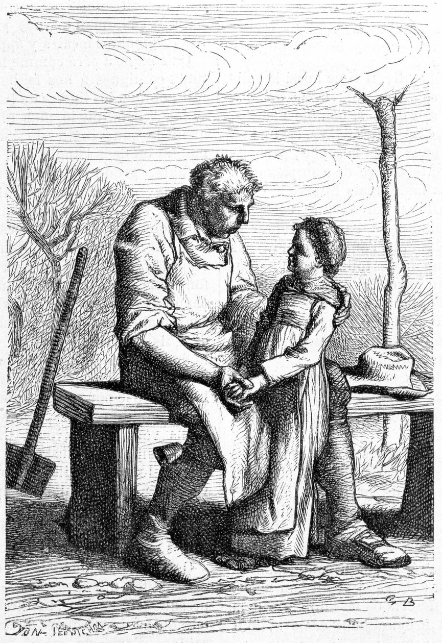 Cosette és Jean Valjean – Victor Hugo „Les Miserables” című művében, ill. írta: Brion, szerk. Hetzel és Lacroix alkotó: Gustave Brion