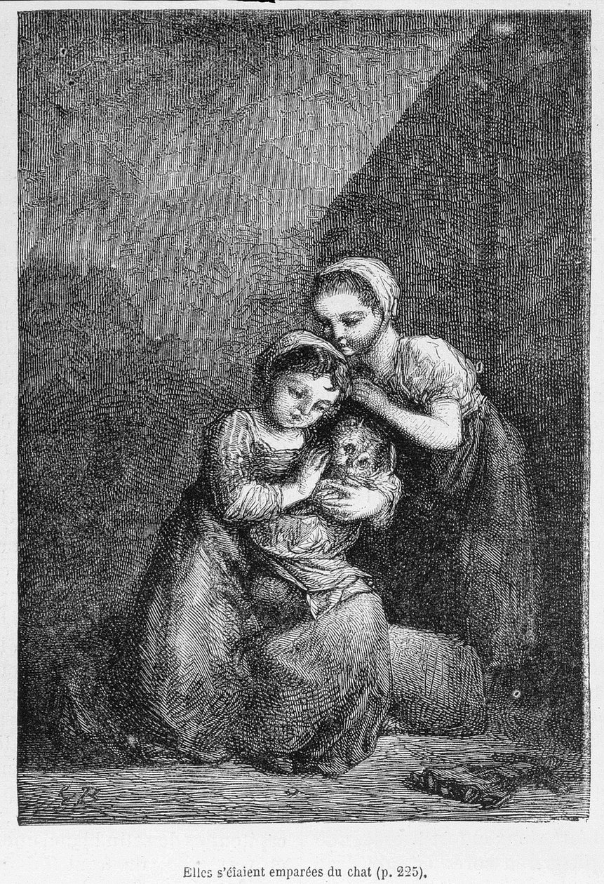 Cosette és barátja és a macska – Victor Hugo „Les Miserables” című könyvében, ill. írta: Brion, szerk. Hetzel és Lacroix alkotó: Gustave Brion