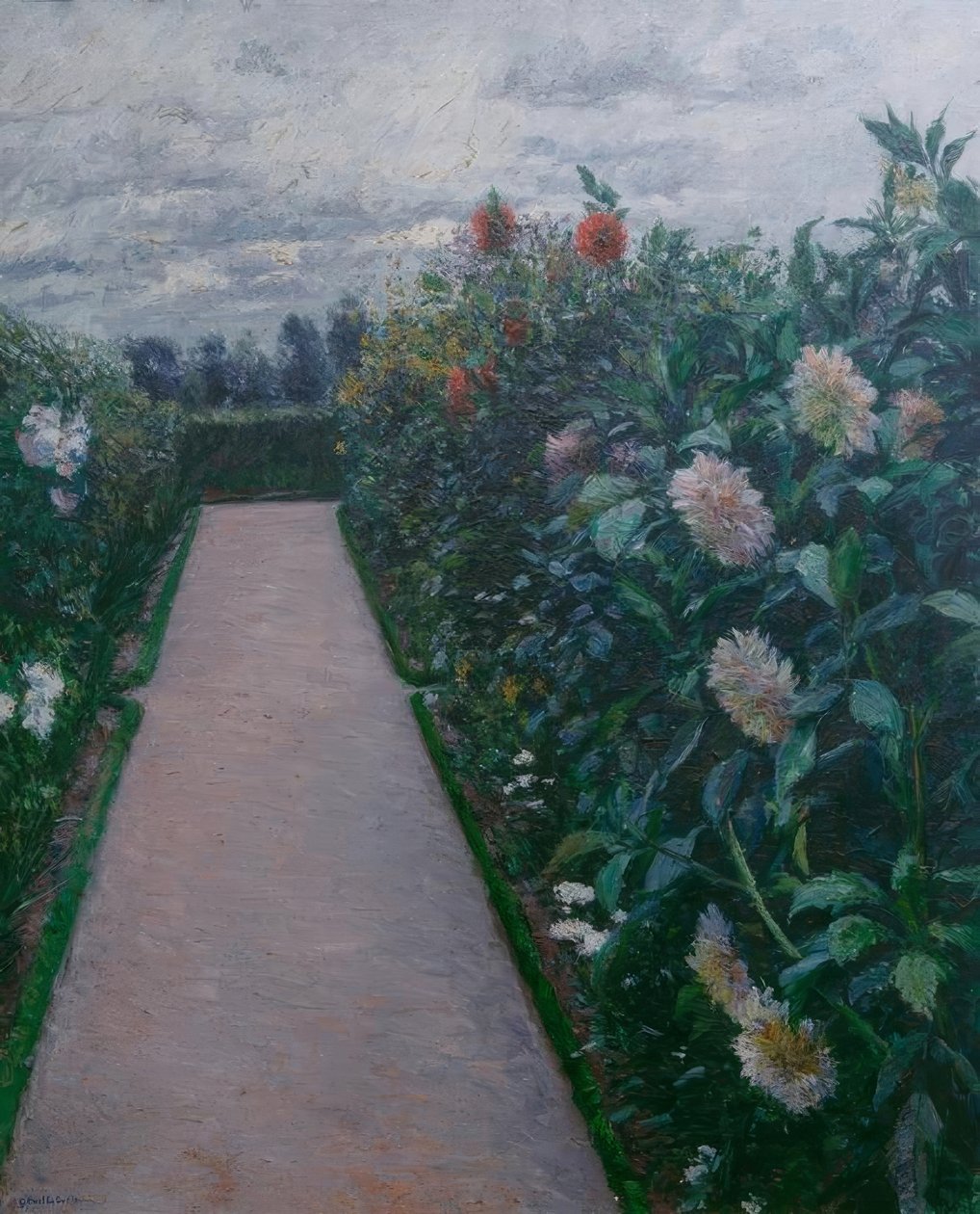 Kerti ösvény és dáliás ágyások, Petit Gennevilliers alkotó: Gustave Caillebotte