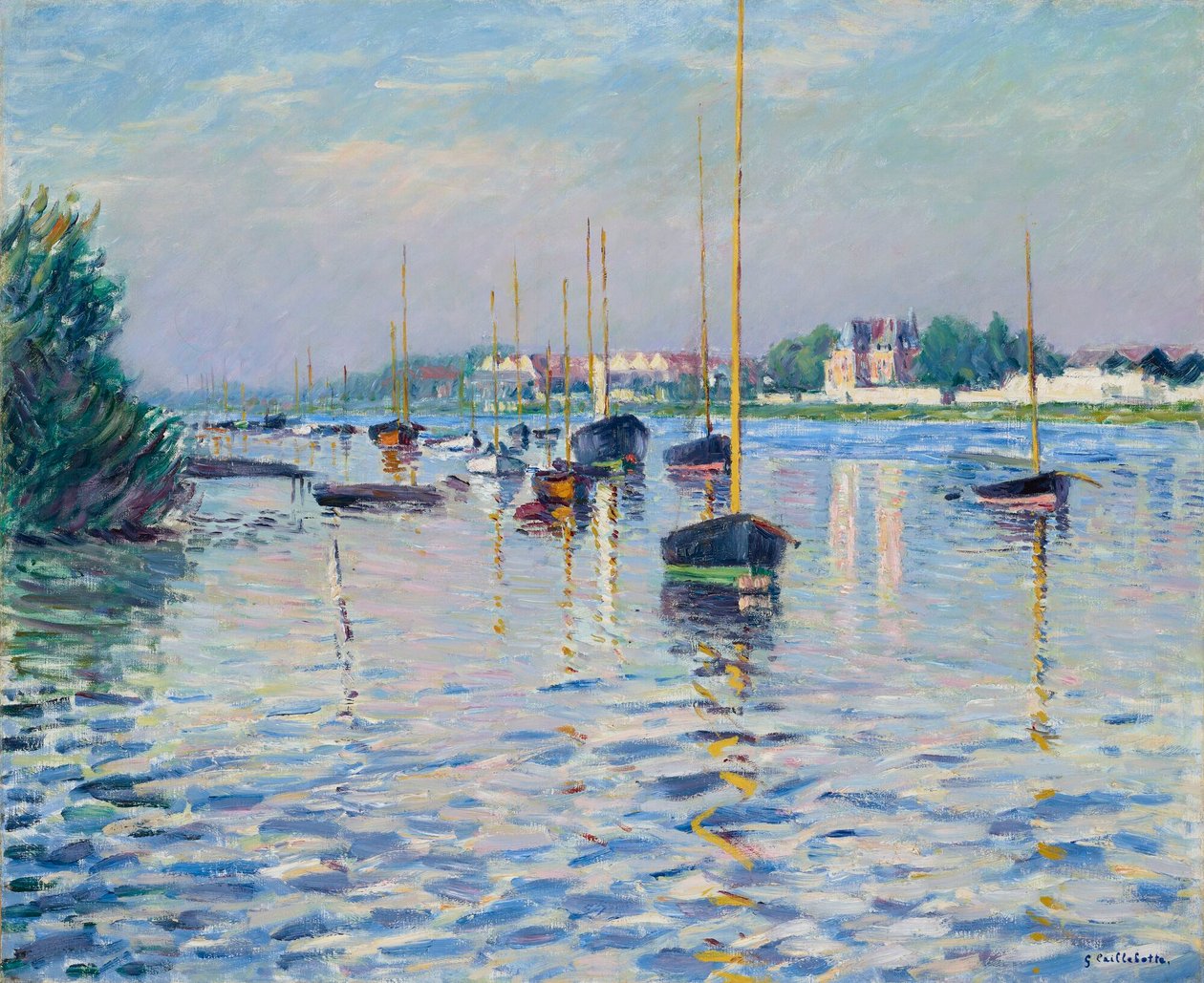Francia: Bateaux au mouillage sur la Seine à Argenteuil A Szajnán Argenteuil-nél kikötött hajók alkotó: Gustave Caillebotte