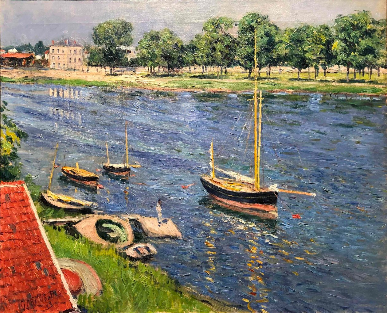 A Szajna Argenteuil-ban, horgonyzó csónakok, 1883. alkotó: Gustave Caillebotte