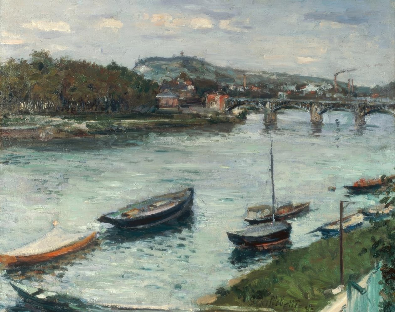 A bank és az Argenteuil híd alkotó: Gustave Caillebotte