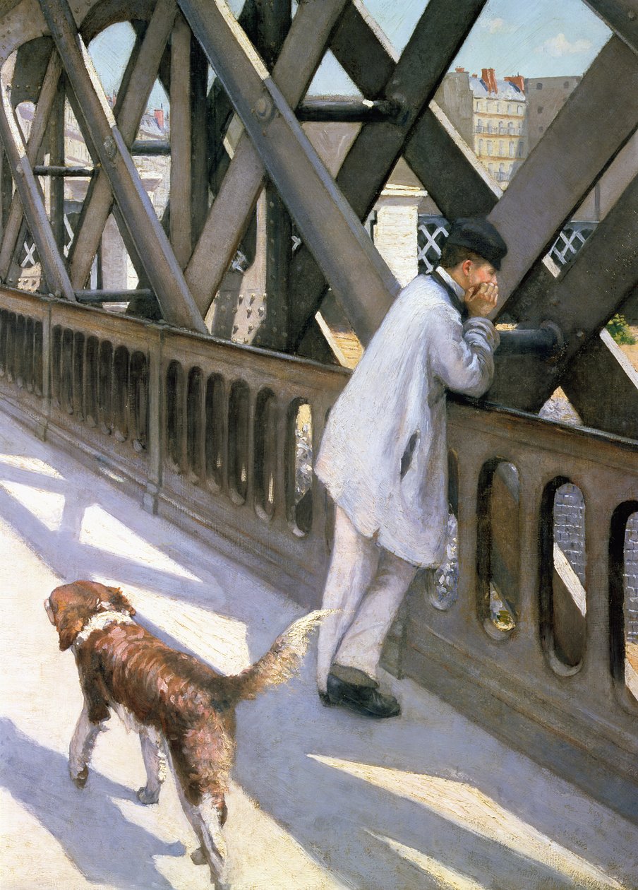 Le Pont de LEurope: egy pihenő ember és egy kutya részlete, 1876 részlet az 50110-ből alkotó: Gustave Caillebotte
