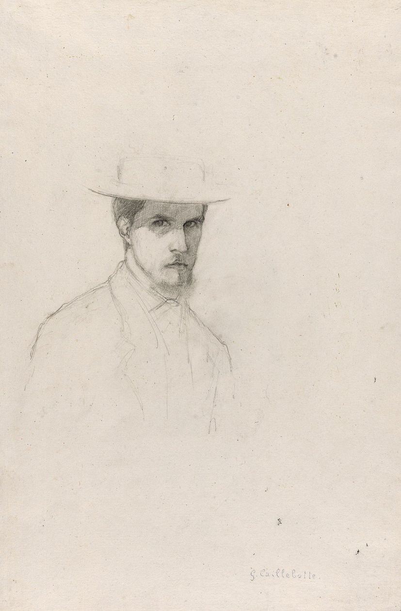 Önarckép kalappal, 1879 körül (grafit, textúrázott fektetett papírra) alkotó: Gustave Caillebotte