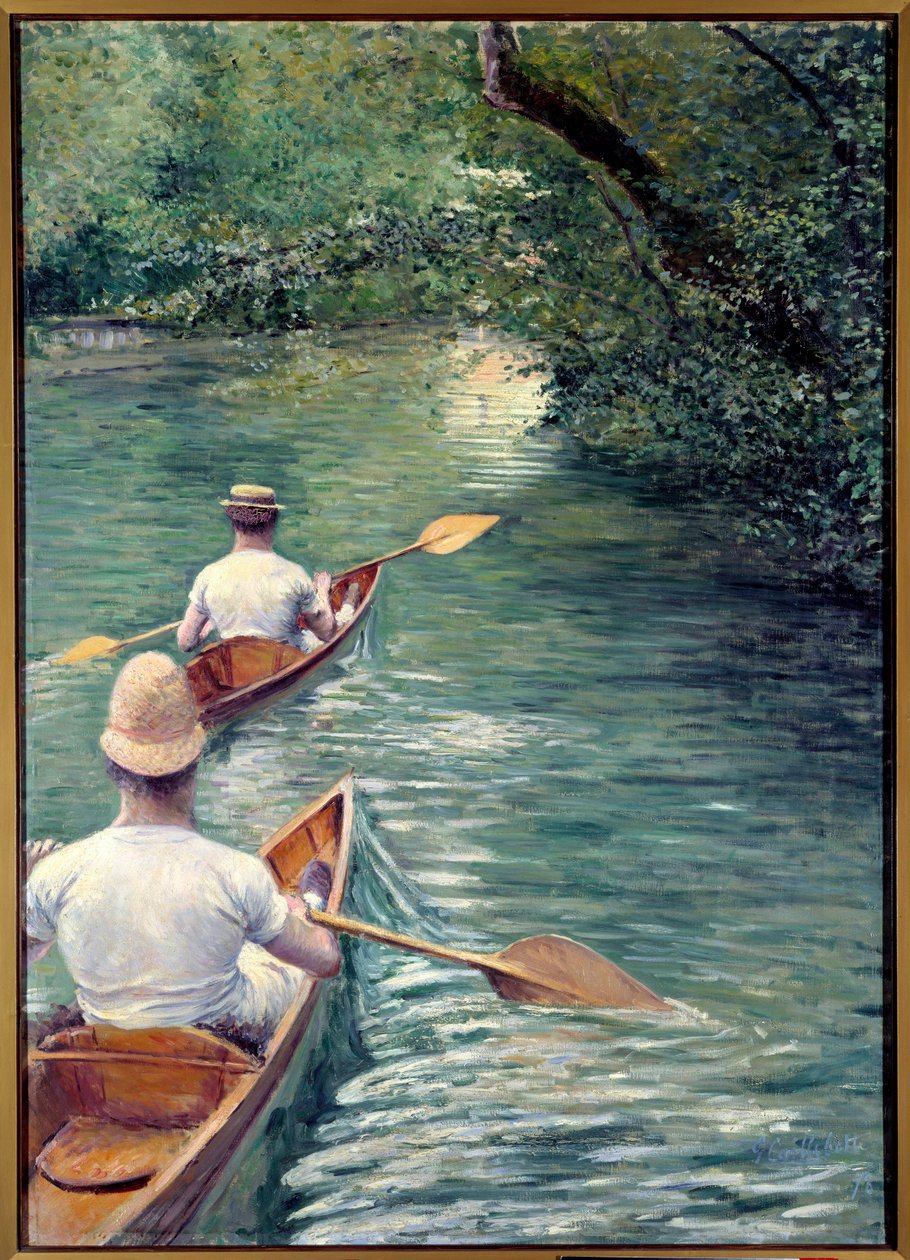 A perissoires. Pár séta a vízben perissoire-ban, amolyan kajak (The Canoes). (Díszítő készlet eleme: La Peche a la Ligne és Les Baigneurs alkotásokkal tervezett triptichon). Gustave Caillebotte (1848-1894) festménye alkotó: Gustave Caillebotte