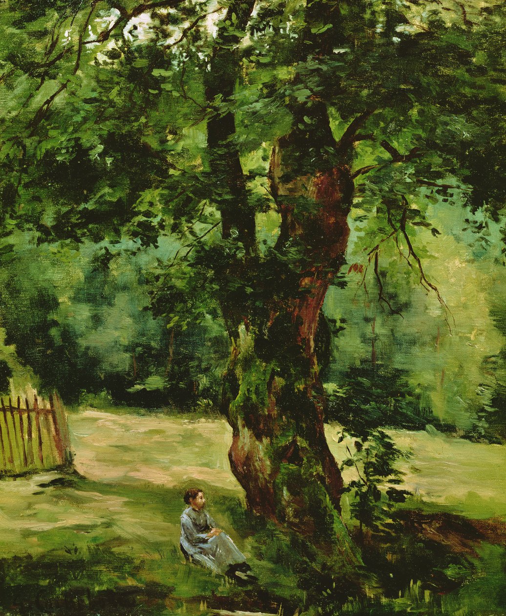 Nő ül egy fa alatt alkotó: Gustave Caillebotte