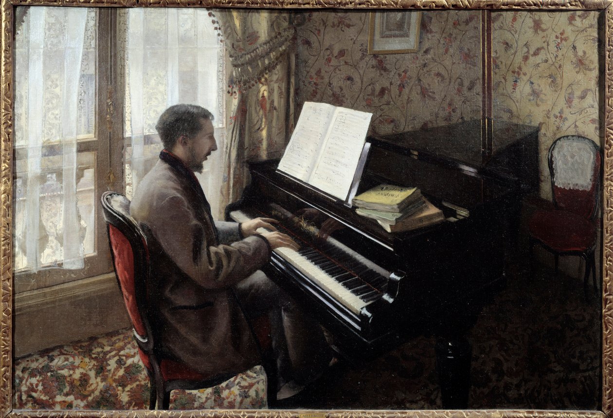 Fiatal férfi zongorázik. Gustave Caillebotte (1848-1894) festménye alkotó: Gustave Caillebotte
