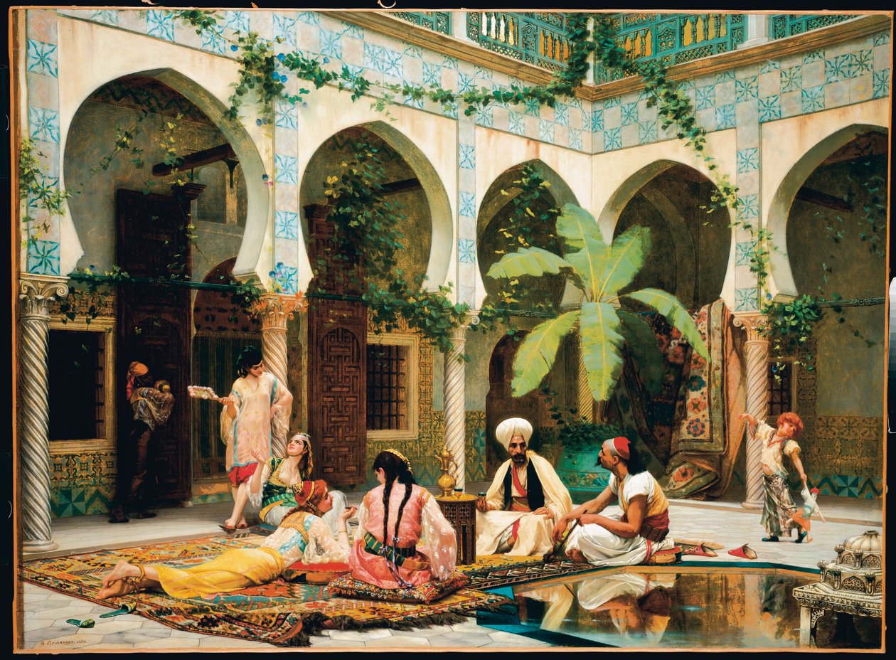 A Dar Khdaouedj El Amia palota udvara, Algír alkotó: Gustave Clarence Rodolphe Boulanger