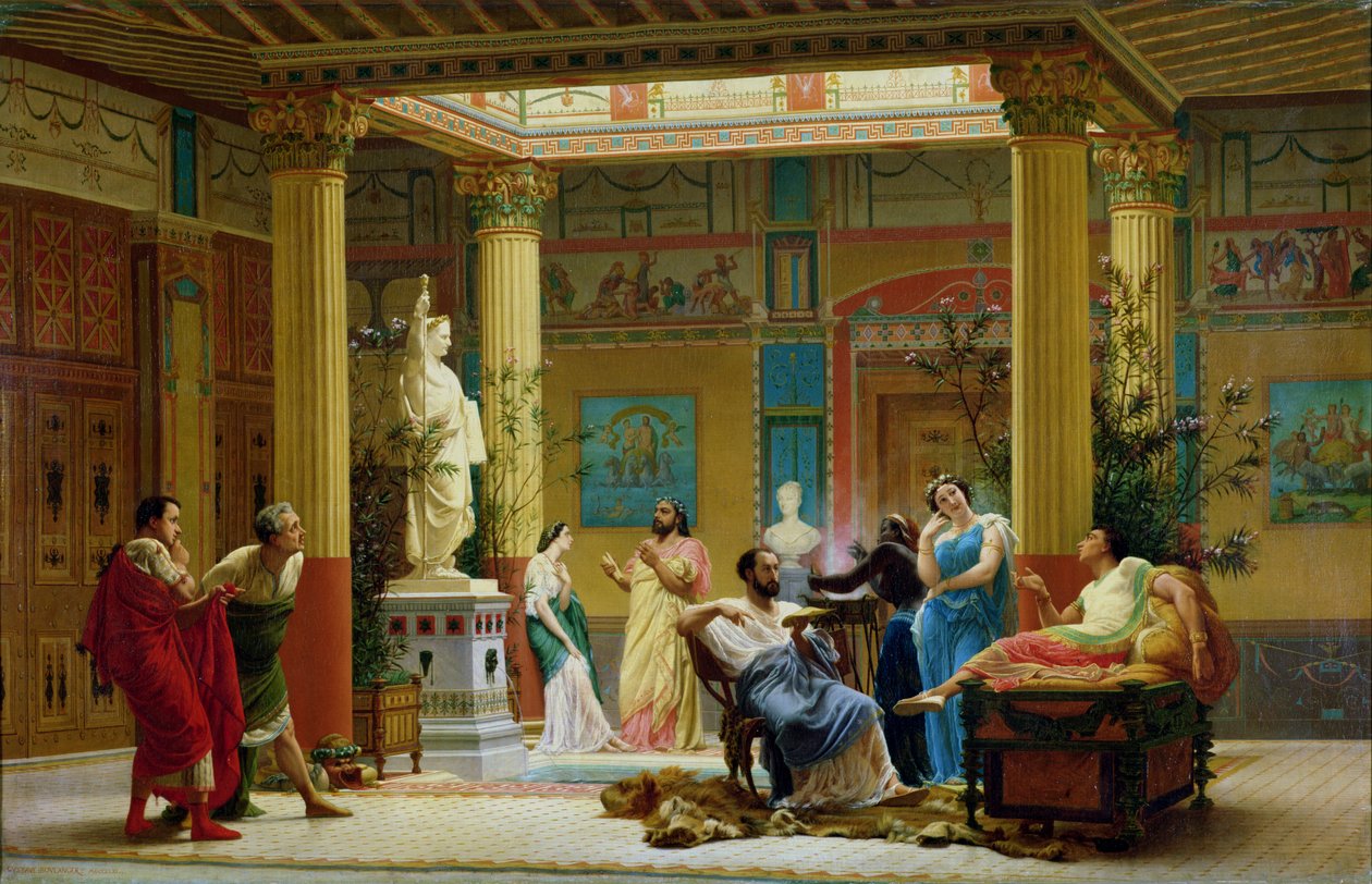 A „The fuvolajátékos” és a „Diomédész felesége” próbája Napóleon herceg pompeusi házának átriumában, 18 Avenue Montaigne, Párizs, 1861 alkotó: Gustave Clarence Rodolphe Boulanger