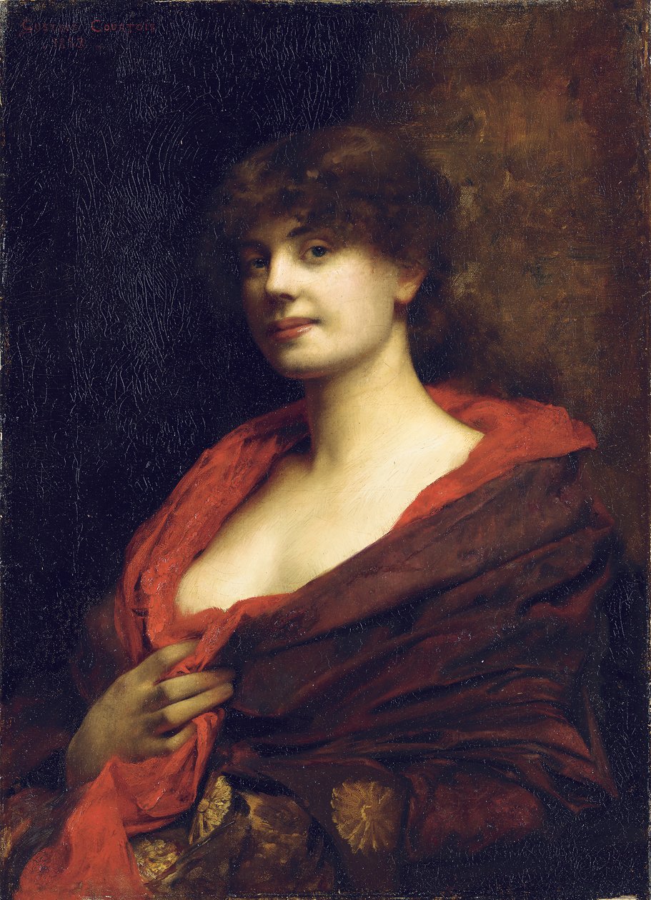 Egy elegáns hölgy vörös kendővel, 1883 alkotó: Gustave Claude Etienne Courtois