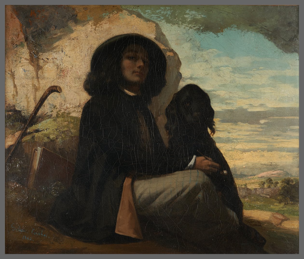 Az úgynevezett „Courbet önarcképe a fekete kutyával” című önarckép alkotó: Gustave Courbet